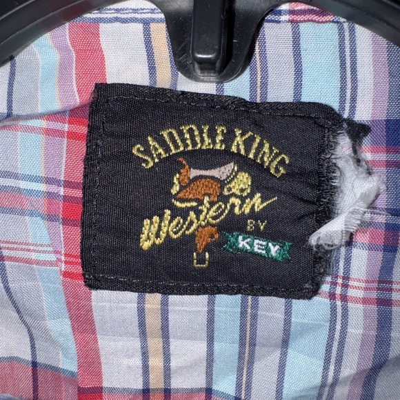 Vintage Saddleking Western Pearl Snap Red Blue Plaid Short Sleeve Shirt Sz XXL - Picture 4 of 7